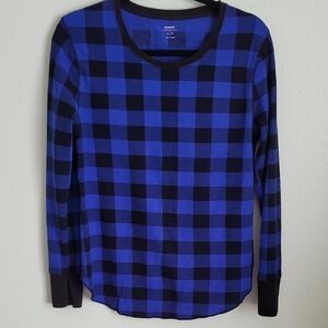 Old Navy Blue and Black Checkered Thermal PJ Top